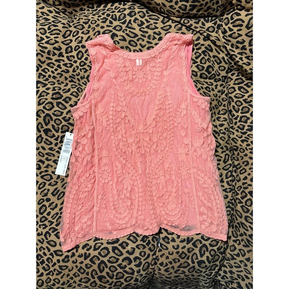 NEW Tribal Jeans Women's Peach All Over‎ Lace Overlay Sharkbite Hem Tank, Medium - Picture 3 of 5
